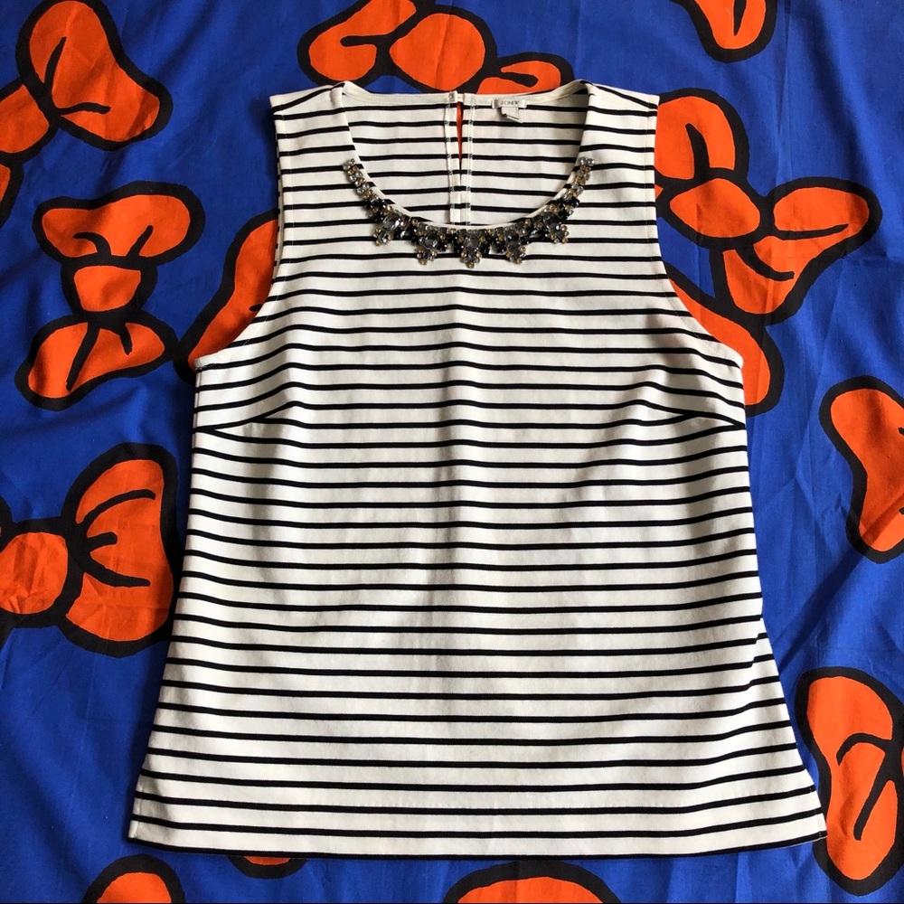 J. Crew Striped Tank Top with Jeweled Collar Size Medium